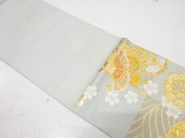  雪輪に蝶・菊・桜模様織り出し　振袖用袋帯